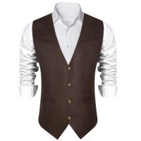 Chaleco informal de gamuza sintética de vaquero occidental para hombre, chaleco ajustado con cuello en V para ciclismo de motor y graduación, ropa social para hombre - details 9