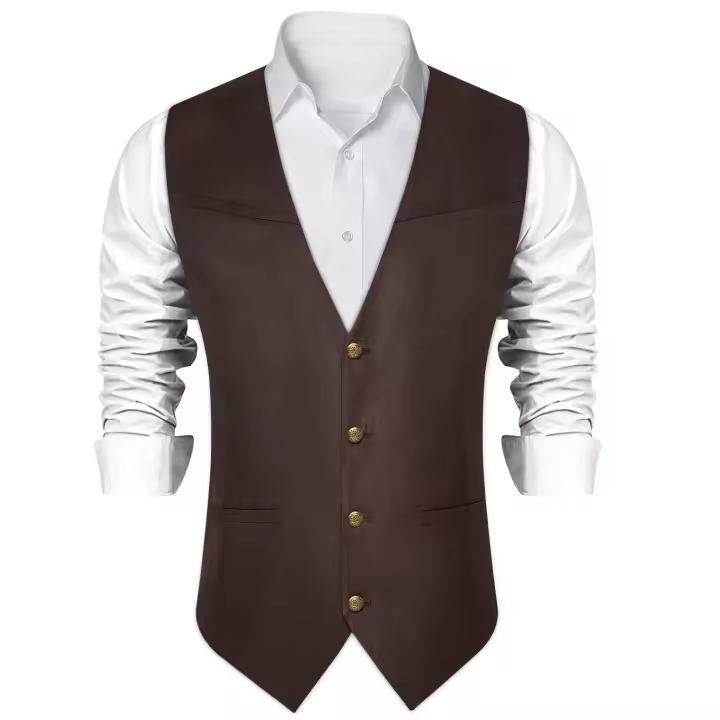 Chaleco informal de gamuza sintética de vaquero occidental para hombre, chaleco ajustado con cuello en V para ciclismo de motor y graduación, ropa social para hombre - 1