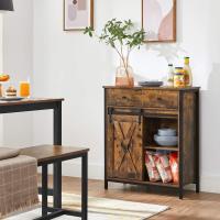 Mueble de Almacenamiento, Aparador, Armario de Cocina, con Puerta Corredera, 30 x 70 x 80 cm, Estante Ajustable, Estilo Rústico, para Sala de Estar, Marrón Roble y Negro - details 10