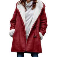 Chaqueta de mujer con forro de lana, hebilla de esquina con capucha, abrigo de longitud media, abrigo de piel resistente al viento para invierno, ropa de calle - details 8