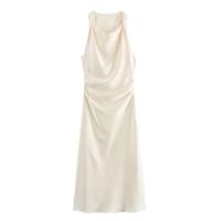 TRAF 2024 vestido Midi de satén fruncido para mujer, vestido largo sin mangas de verano para mujer, vestidos de fiesta elegantes plisados - details 2