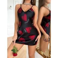Camisón de Sateén con Estampado de Labios Rojos Pijama para Mujer con Cuello en V y Espalda Descubierta Minivestido para Dormir - details 1
