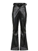 Pantalones acampanados de PU de cintura alta para mujer Moda elegante y elegante para mujer - details 1