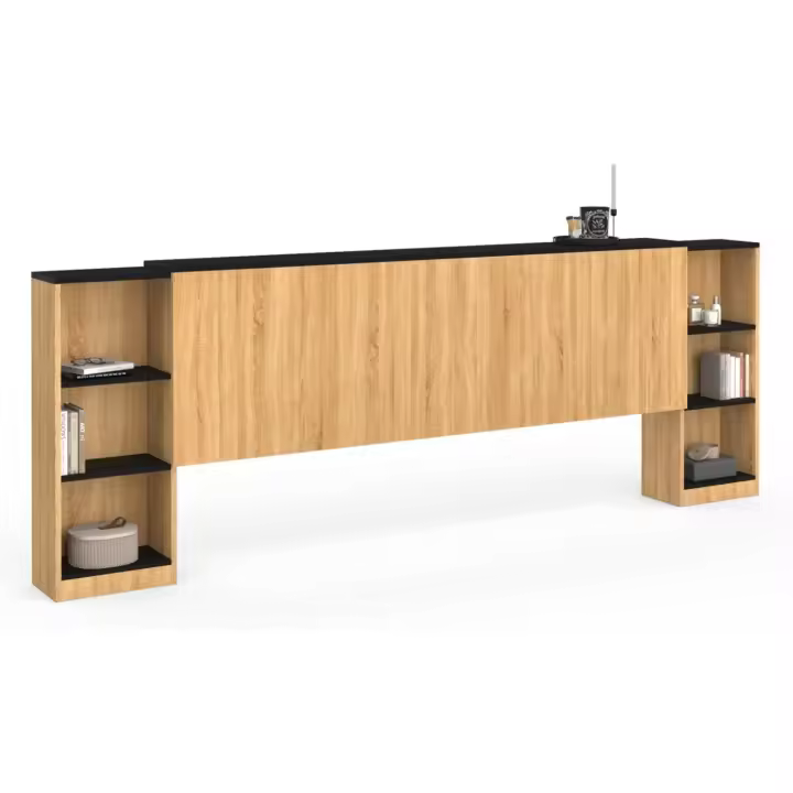 Cabecero extensible con mesita de noche deslizante para cama de 140 y 160 cm, madera y negro - 1