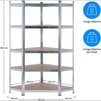 Estantería Esquinera Modular Gris 5 Baldas Ajustables 180x90x40x70,5cm 875Kg - details 4