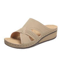 Zapatillas de mujer de talla grande, nuevas de verano, con plataforma, tacón medio, punta abierta, cruzadas y de color sólido. - details 2