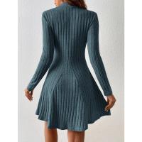 Vestidos de mujer otoño-invierno Color sólido, manga larga, cuello alto, cintura alta, doble abertura, estilo casual - details 4