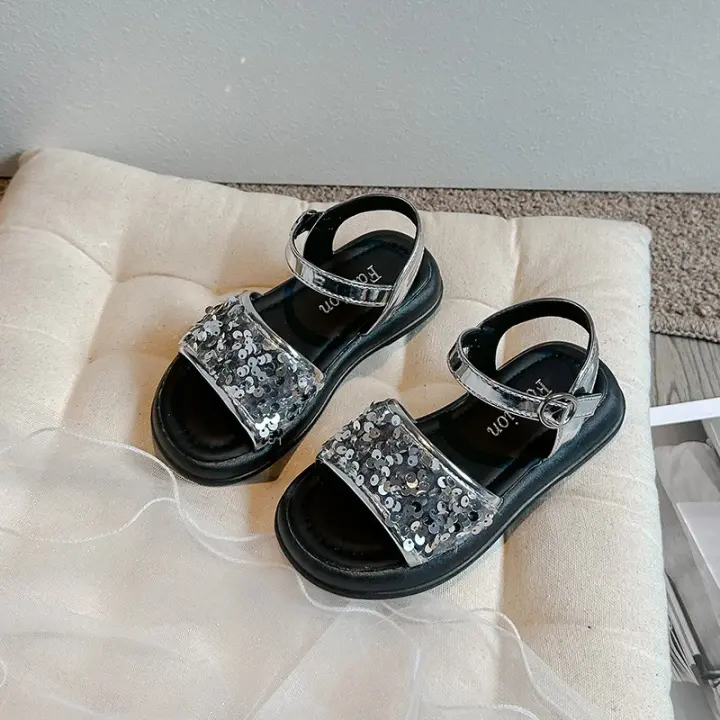 Sandalias de verano para niña, zapatos de princesa con lentejuelas brillantes, versátiles, a la moda, para vacaciones, 2024 - 1