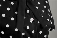 Polka dot print women summer short sleeve striped bow elegant vintage 50s party dress - details 8