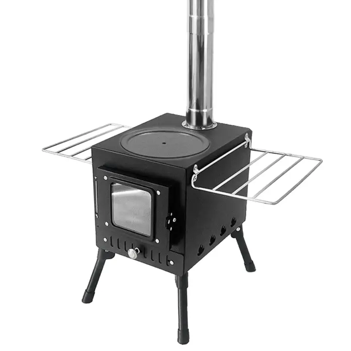 Estufa de leña para acampar al aire libre, calentador de acero inoxidable con leña y ventana para fuego de tienda, chimenea para Patio - 1