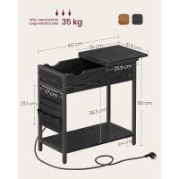 Mesa Adicional Lateral Estrecha con Multienchufe Juego de 2, Mesa de Noche con Puertos USB, Bolsos, Marrón Rústico y Negro LCT647B01 - details 12