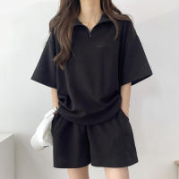 Traje deportivo de mujer con cremallera de color sólido, verano 2025, nuevo, holgado, delgado, top y pantalones cortos casuales de dos piezas. - details 8