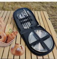 Cubiertos y Cucharas de Acero Inoxidable, Juego de Cubiertos Portátiles Dorados para acampar al Aire Libre, Plato para Barbacoa - details 0