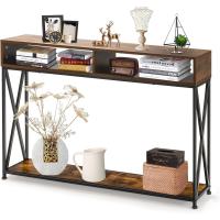 Mesa de Consola Industrial de 3 Niveles Estrecha Rectangular con 2 Cubos Abiertos y 1 Estante Inferior Estructura de Metal 120 x 23 x 79 cm Para Sala de Estar y Dormitorio - details 9