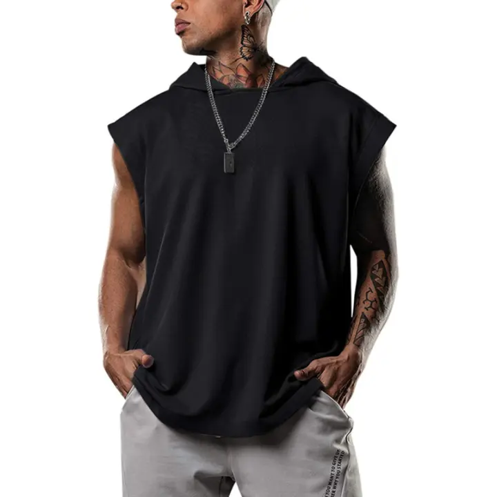 Chaleco con capucha sin mangas para hombre, Jersey deportivo informal holgado de Color sólido de verano - 1