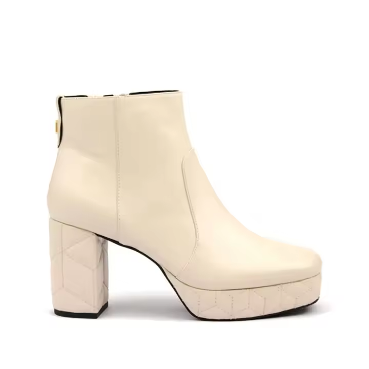 Botas de cuero cosidas al tobillo para caminar al aire libre con plataforma cuadrada y tacón grueso monocromático informal con logotipo - 1