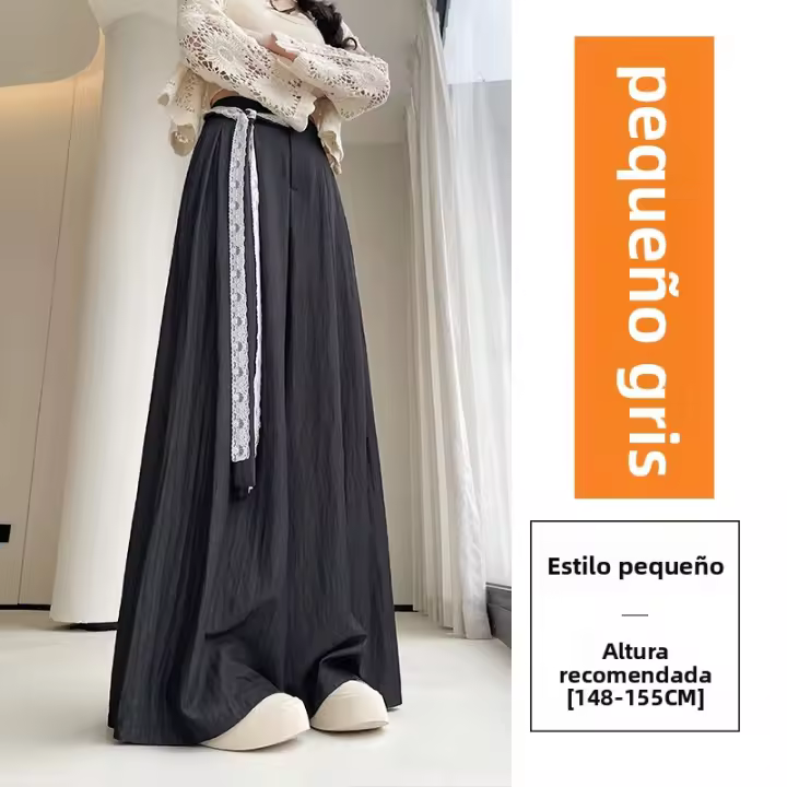 Pantalones de Pierna Ancha de Tencel Encaje Alto Cintura, Ajuste Suelto, Estilo de Verano, Mangas Largas - 1