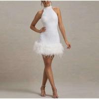 Elegante Vestido de Halter Moda Chic de Cintura Alta para Mujeres Paquete de Lentejuelas con Diseño de Plumas sin Mangas - details 17