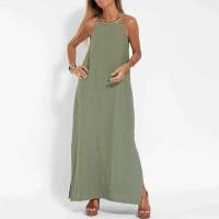 Traje formal de mujer, vestido largo bohemio liso con tirantes divididos, moda casual para el verano 2024 - details 7