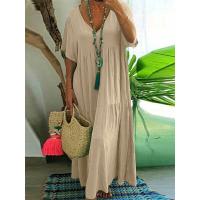Vestido de talla grande para mujer, verano 2025, manga corta, plisado, Color sólido, informal, por debajo de la rodilla, dobladillo, vestido suelto XL-5XL - details 7