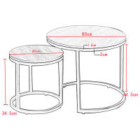 Mesa de centro con textura de mármol para sala de estar, 2 piezas, sofá lateral, mesa redonda de té, 2 en 1, combinación de muebles, Blanco dorado - details 0