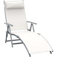 Tumbona de Jardín Plegable con Respaldo Ajustable en 7 Niveles Almohada y Reposabrazos Carga 165 kg para Piscina Terraza Camping 137x63,5x100,5 cm Beige - details 0