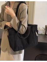 Bolso informal de pana con cierre de cremallera, ligero y de gran capacidad, correa fija para el hombro, bolso de viaje diario de Color sólido - details 20