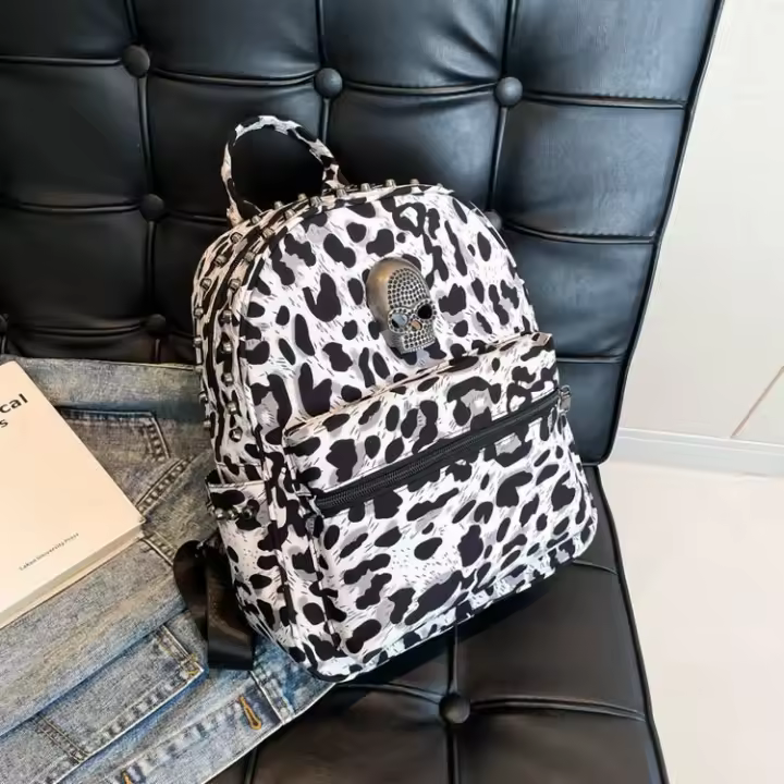 Chica atractiva, nuevo estilo, mochila, calavera, estampado de leopardo, viajes, mochila, moda, bolso de mujer, comercio exterior - 1