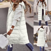 Chaleco Largo de Invierno con Capucha Cálido, Grueso, Acolchado, Manga de Puff, Zip, Moda para Mujeres - details 7