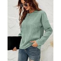Tops de mujer, sudadera de pana para mujer, jersey de cuello redondo de Color sólido, recién llegado, coreano básico - details 8