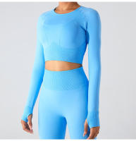 Nueva camiseta deportiva sin costuras de manga larga para mujer, Top de Yoga de secado rápido, ropa ajustada para correr y Fitness - details 24
