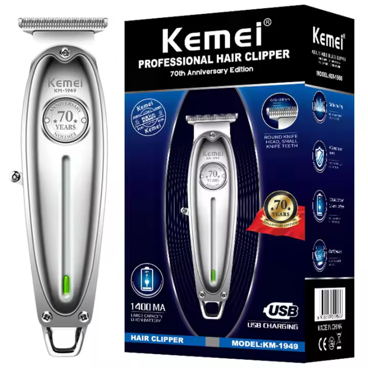 Máquina Cortadora de Cabello Profesional Kemei Original de Metal Total para Hombres Trituradora de Barba Eléctrica Clipper de Barbero Fuente de Alimentación AC/DC - 1