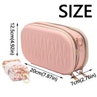 Neceser de viaje moderno de piel sintética, bolso bandolera cuadrado portátil, diseño acolchado con correa, organizador de artículos de tocador impermeable - details 0