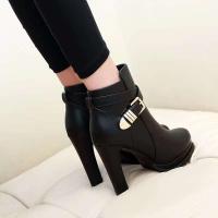 Botas cortas con cremallera para mujer, tacones finos, hebilla con cabeza redonda en el tobillo, estilo femenino elegante - details 3