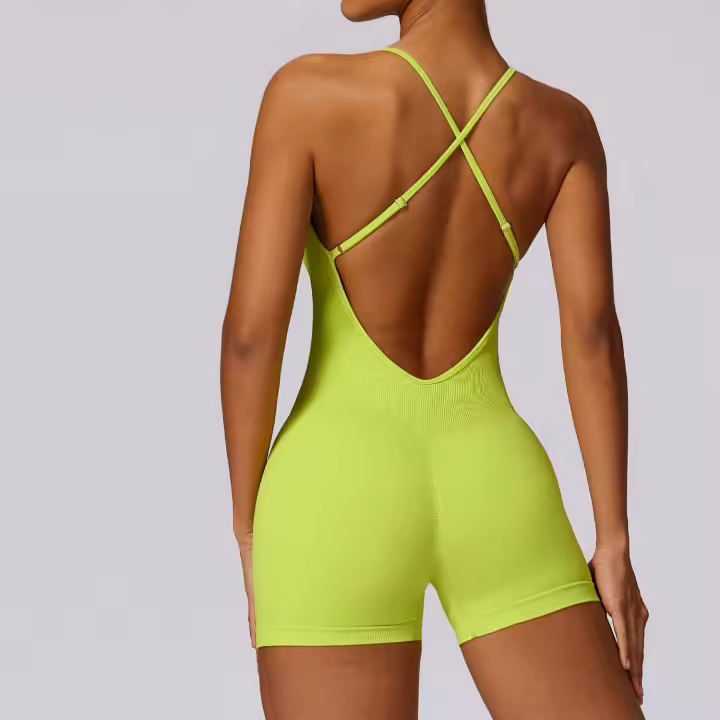 Mono de Yoga para Mujer Kailuoka Sexy Fitness Romper Sin Mangas y Espalda Disfraz Deportivo Corto en Color Sólido para Otoño e Invierno Material Exterior de Nylon - 1
