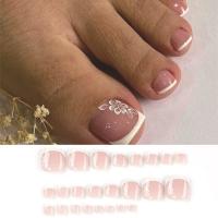 Juego De 24 Piezas Uñas Postizas De Acrílico Con Borde Blanco Y Flor Artísticas Para Pies Uñas Press on Removibles Para Fiestas - details 4