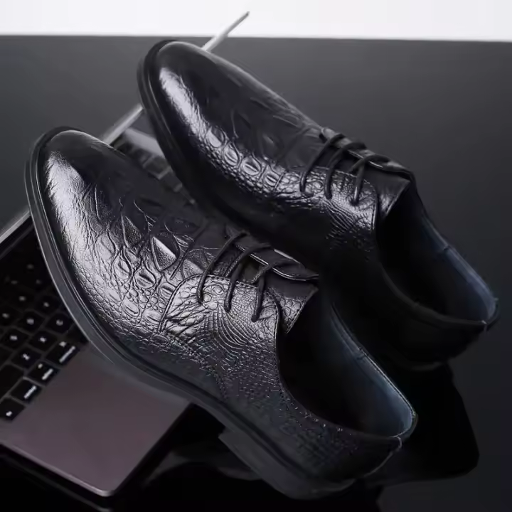 Nuevos zapatos de hombre de cuero estilo británico vestido de negocios zapatos de cuero altura interior de los hombres aumentada en 6 cm - 1