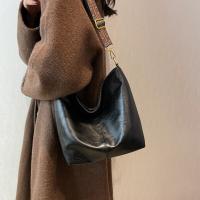 Bolso de hombro Vintage para mujer, bandolera de cuero PU de Color sólido, sencillo, con correa ancha, para ir de compras - details 10
