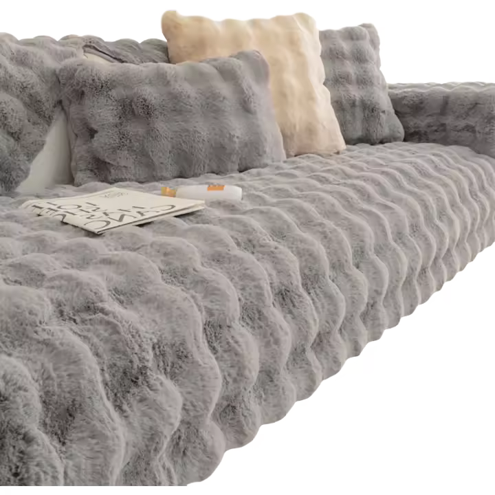 Rabbit Plush Sofa Cushion/Pillowcase Solid Color Simple Style Cover Suitable for All Kinds of Sofas - 1