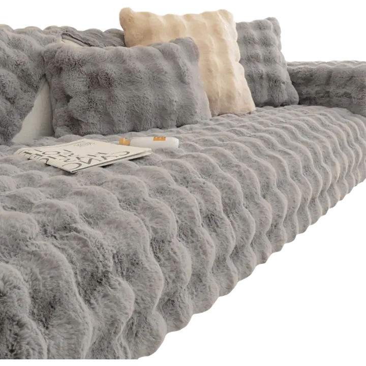 Rabbit Plush Sofa Cushion/Pillowcase Solid Color Simple Style Cover Suitable for All Kinds of Sofas - 1