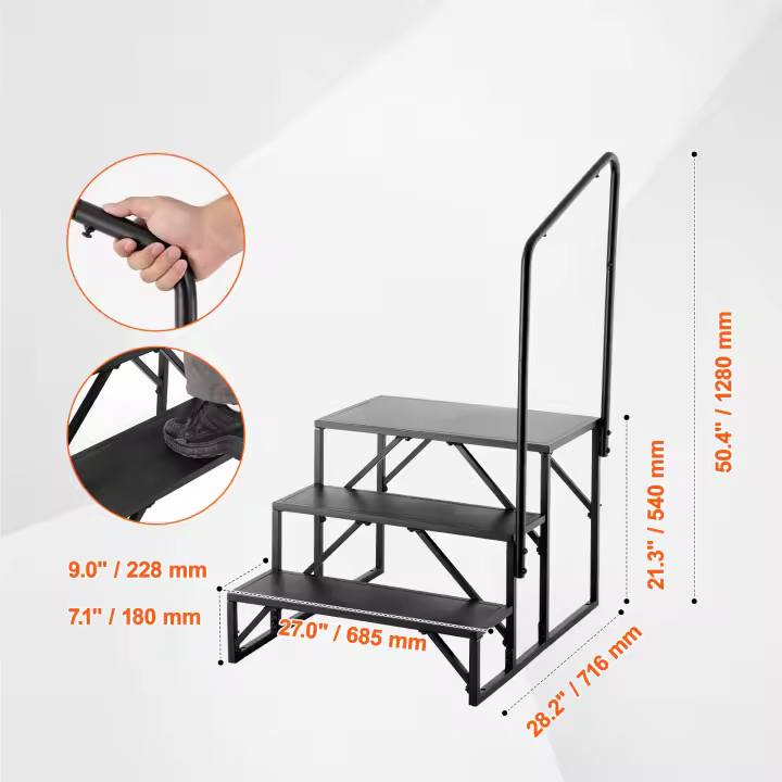 SucceBuy Escalones para vehículos recreativos, escaleras antideslizantes de acero al carbono, con pasamanos, entrada segura para vehículos recreativos, remolques y caravanas - 1