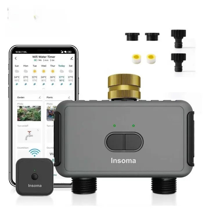 Insom - Temporizador de agua gtewy, mangueras dul, sistema de riego automático de jardín, aspersor remoto, programador, compatible con - 1