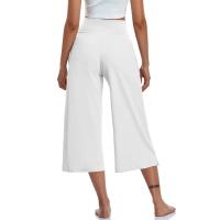2024 primavera y verano mujeres elástico cintura alta 3/4 pantalón sólido Casual ajuste activo pantalones de pierna Capris anchos pantalones con bolsillos - details 19