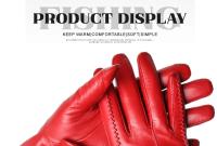 Guantes de piel de oveja para mujer, manoplas cortas de terciopelo fino para pantalla táctil, de cuero, de buena calidad, para invierno, 2226 - details 70