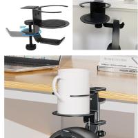 Soporte para auriculares con forma de taza 2 en 1, soporte giratorio de 360 grados para escritorio, soporte para auriculares para juegos, ahorra espacio, negro - details 5