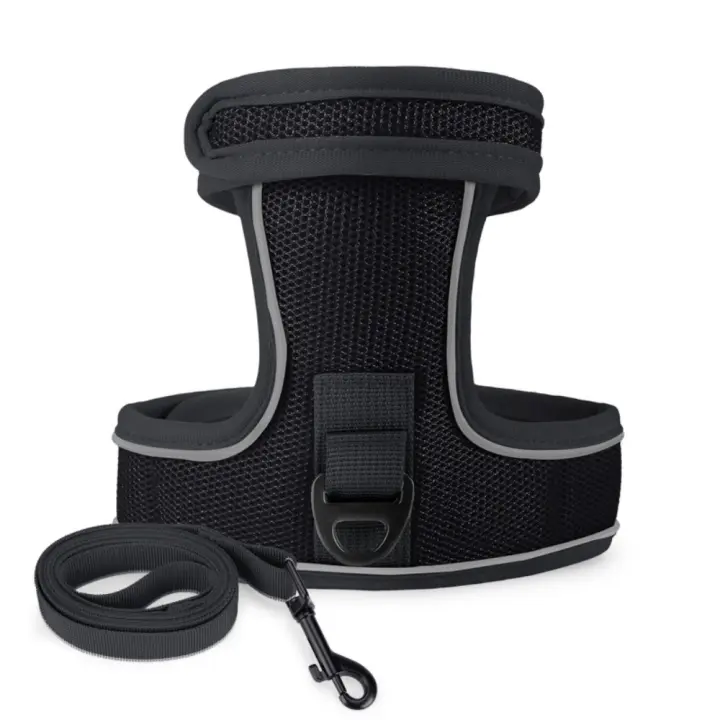 Conjunto de correa y arnés reflectante para mascotas, correa de cuello a prueba de Escape para gatos, suave y transpirable, ligera con correa de tracción, correa para el pecho para gatos - 1