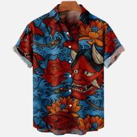 Camisa hawaiana de manga corta holgada y transpirable con estampado 3D de terror del diablo para hombre para el verano de 2022 - details 8