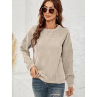 Tops de mujer, sudadera de pana para mujer, jersey de cuello redondo de Color sólido, recién llegado, coreano básico - details 2