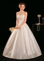 Vestido de novia de satén 2025, nuevo estilo, nupcial, pequeño, principal, francés, sin tirantes, de gama alta, hilo exterior blanco - details 10