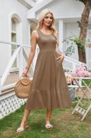 vestido sin mangas de verano para mujer, maxivestido plisado con cuello cuadrado, escalonado, informal, con bolsillos, 2025 - details 7